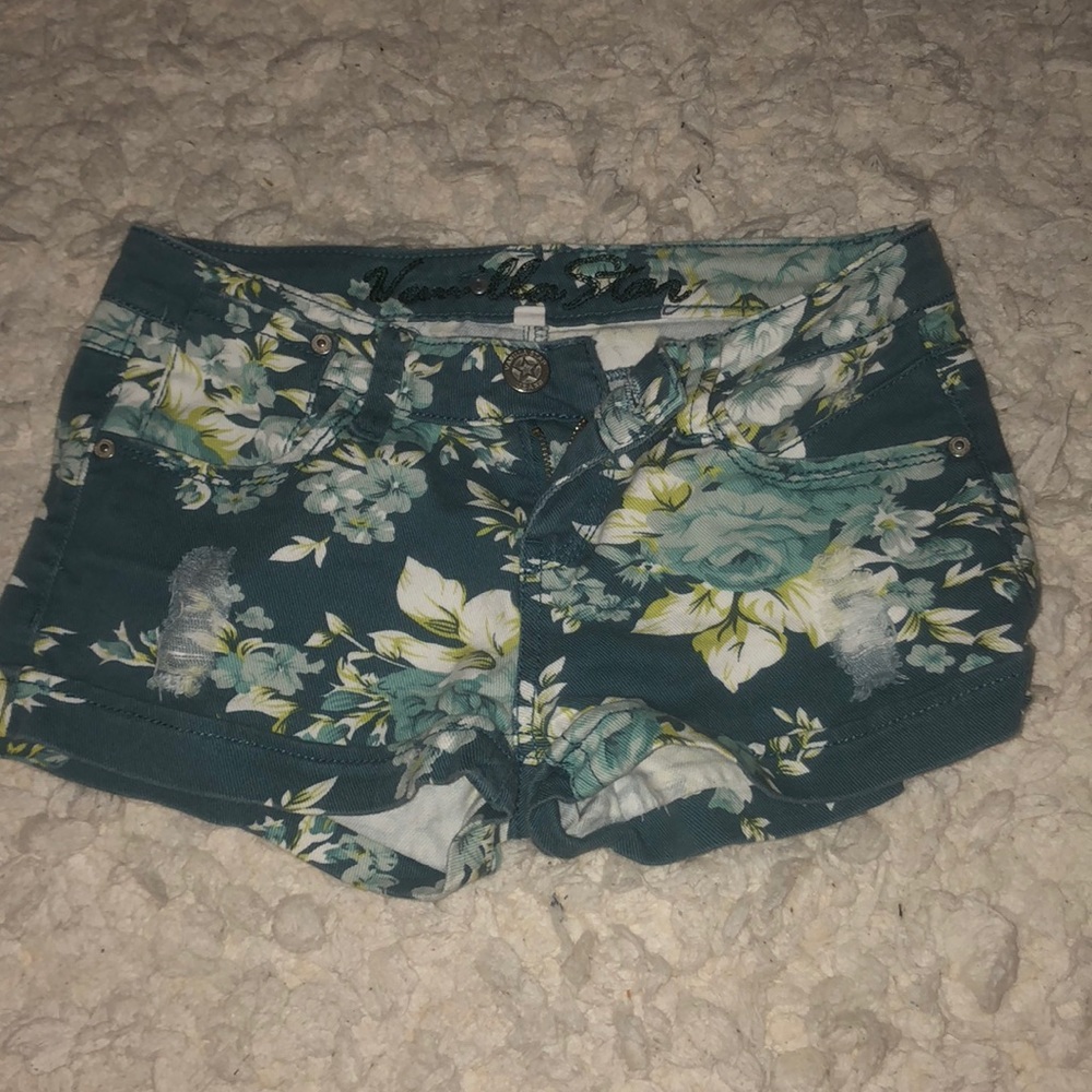 Distressed Floral Jean Shorts